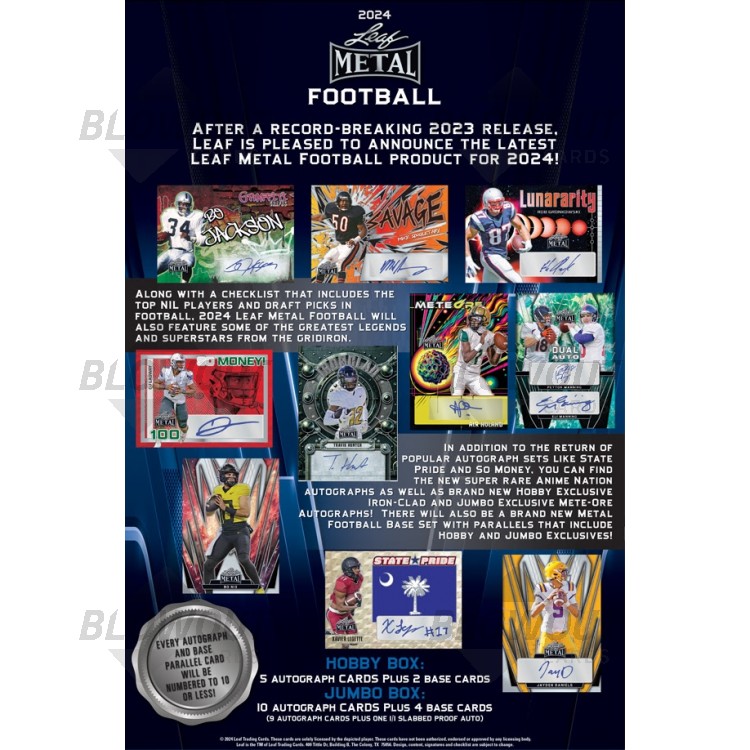 2024 Leaf Metal Football Jumbo 8 Box Case