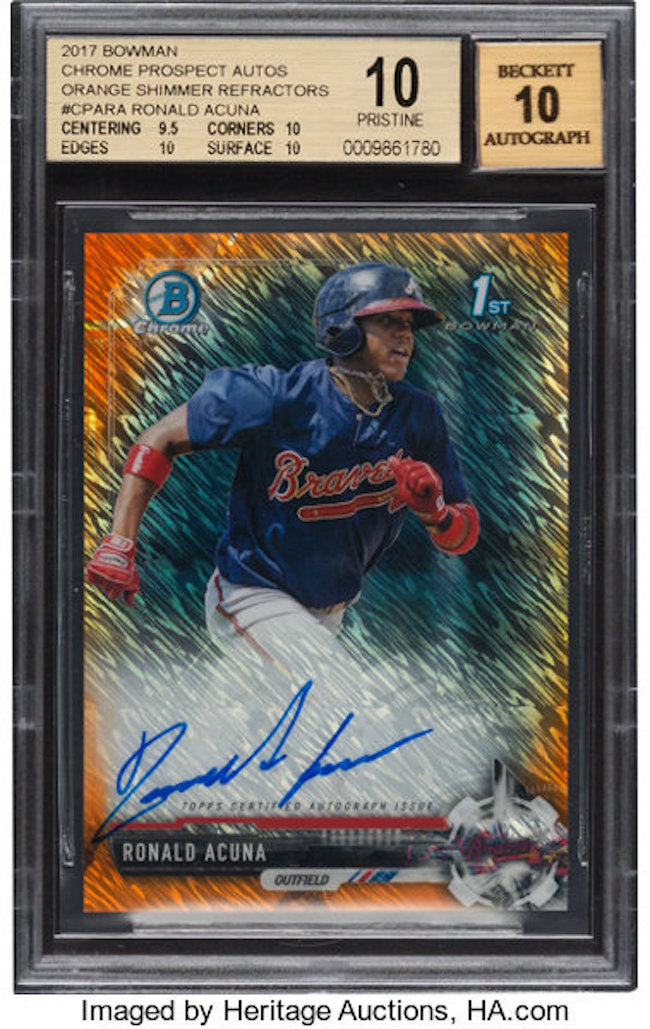 2017 Bowman Chrome Prospect Autograph Green Shimmer Refractor Ronald Acuna  Jr. #CPARA 87/99 PSA 10