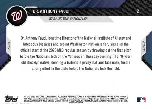 Baseball Card of Fauci Now Bestselling Card in History of ToppsNow