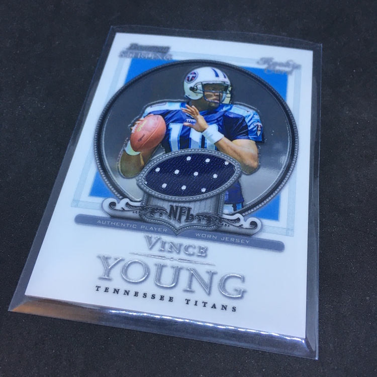 Vince Young player worn jersey patch football card (Tennessee