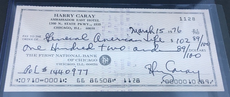 Harry Caray Signed Check