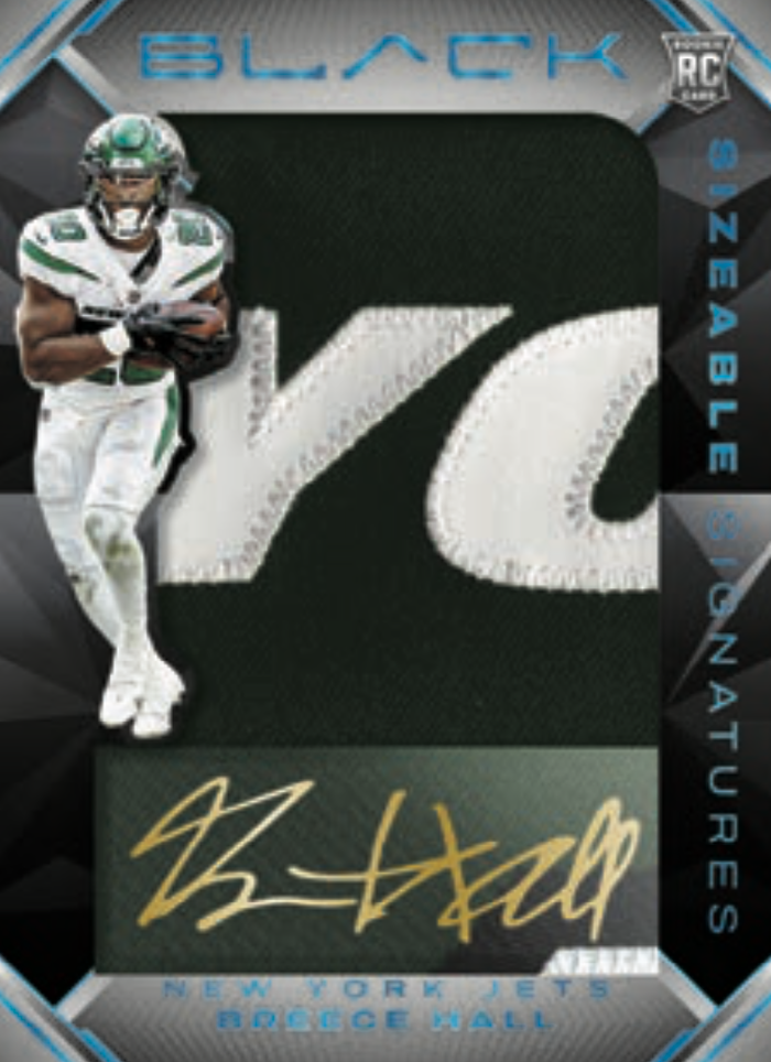 2022 PANINI BLACK Breece Hall ( JETS ) FUTURISTIC PATCH JERSEY SP Rookie RC  /125